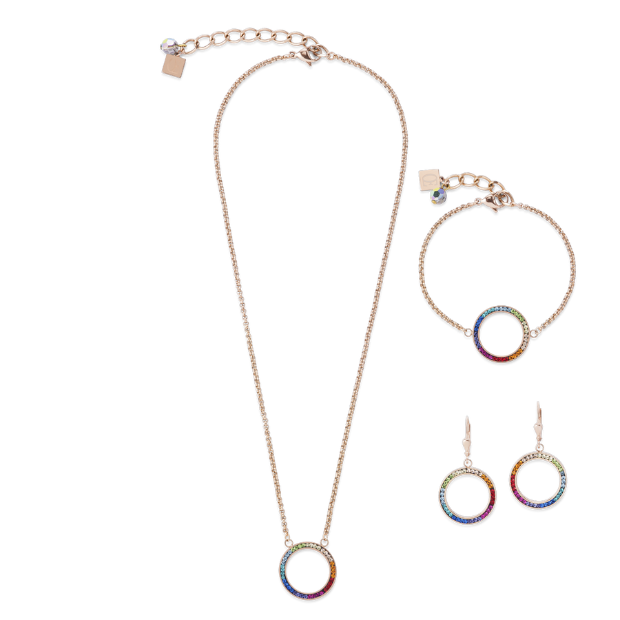 Halskette Ring Kristall Pavé & Edelstahl roségold & multicolor