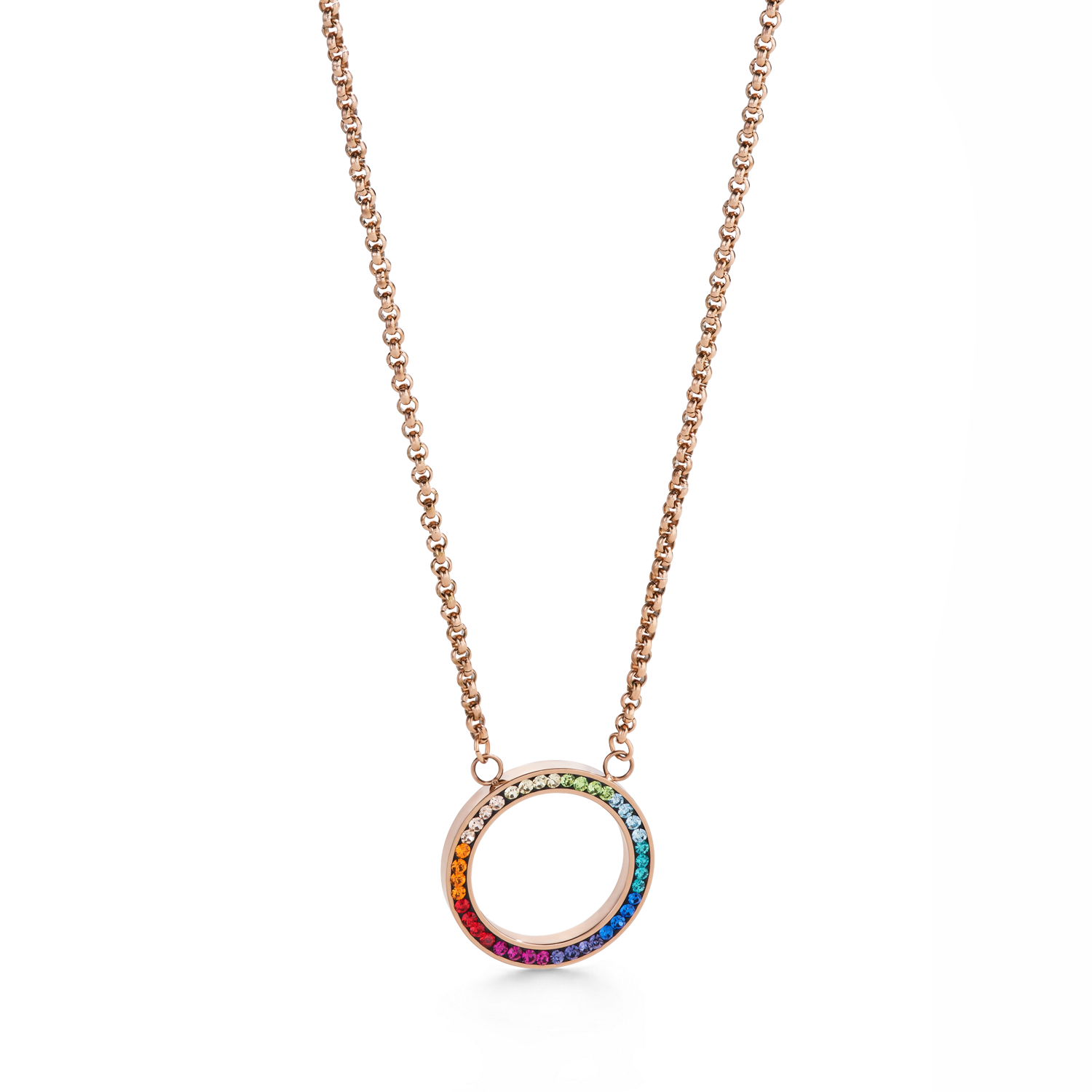 Halskette Ring Kristall Pavé & Edelstahl roségold & multicolor