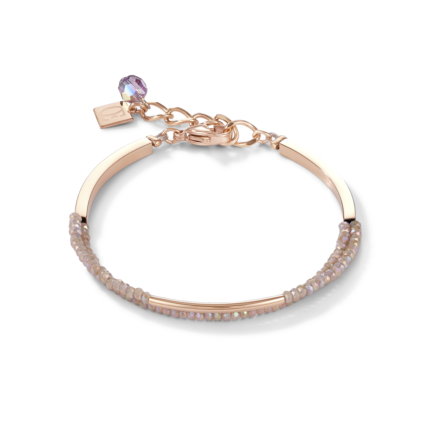 Armband Wasserfall Edelstahl roségold & Glas nude