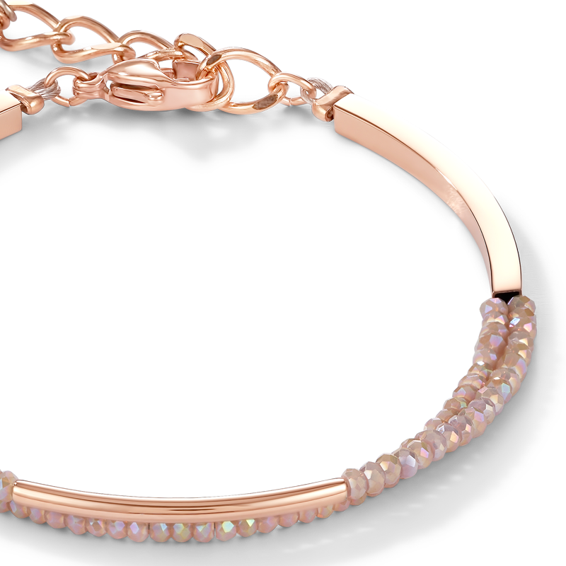 Armband Wasserfall Edelstahl roségold & Glas nude