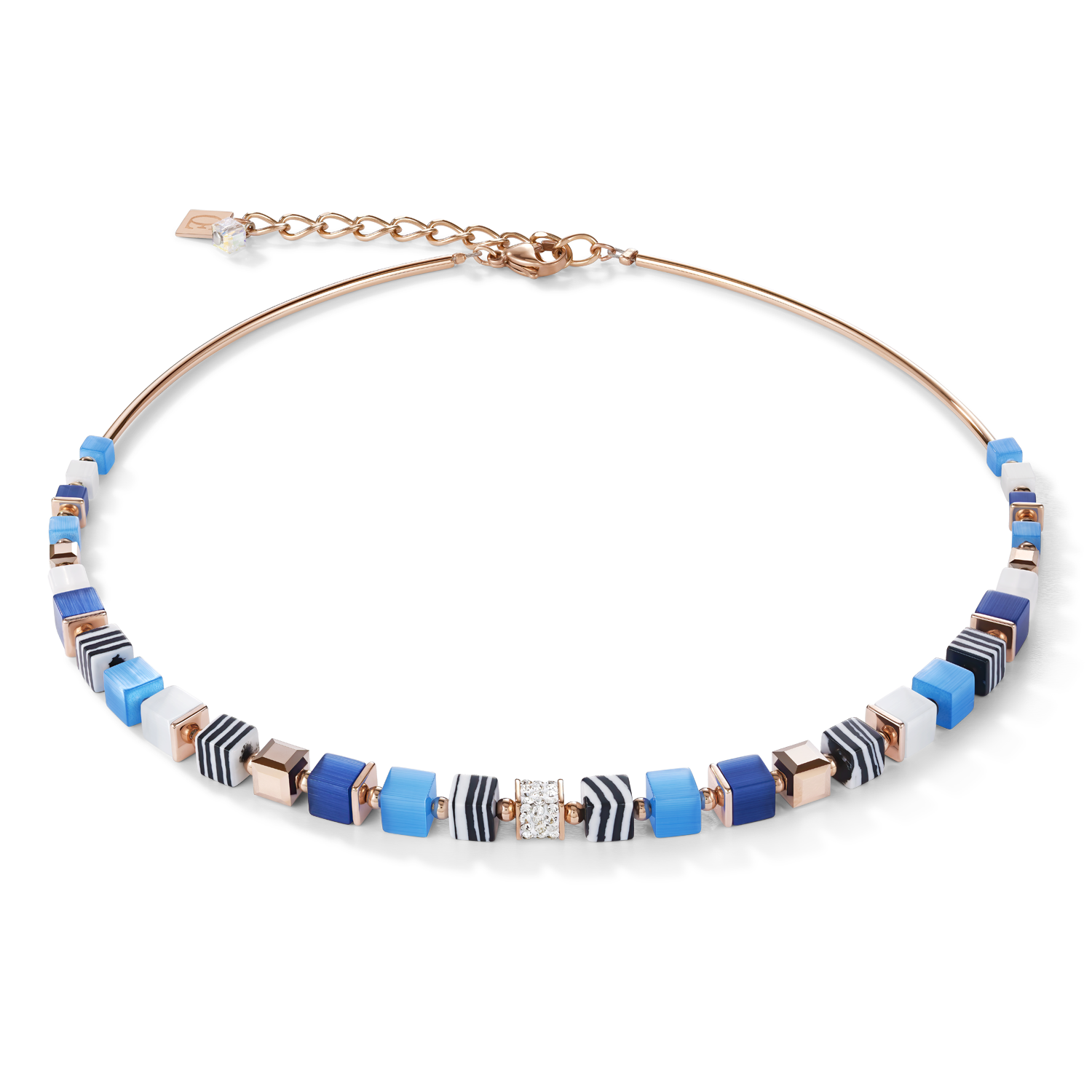 Halskette GeoCUBE® Kristalle Pavé, synthetischer Malachit & Swarovski® Kristalle blau-türkis