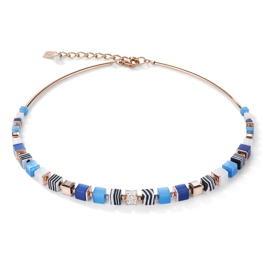 Halskette GeoCUBE® Kristalle Pavé, synthetischer Malachit & Swarovski® Kristalle blau-türkis