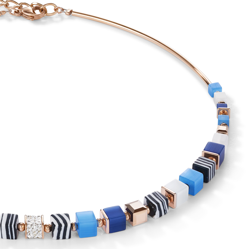 Halskette GeoCUBE® Kristalle Pavé, synthetischer Malachit & Swarovski® Kristalle blau-türkis