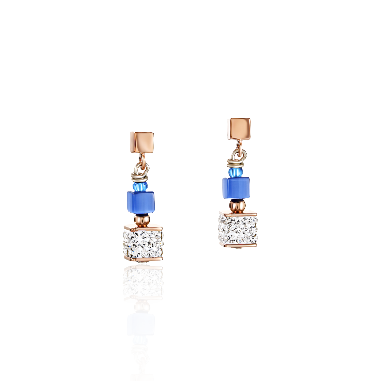 Ohrringe GeoCUBE® Kristalle Pavé, synthetischer Malachit & Kristalle blau-türkis