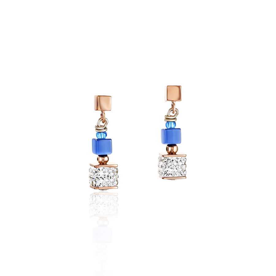 Ohrringe GeoCUBE® Kristalle Pavé, synthetischer Malachit & Kristalle blau-türkis