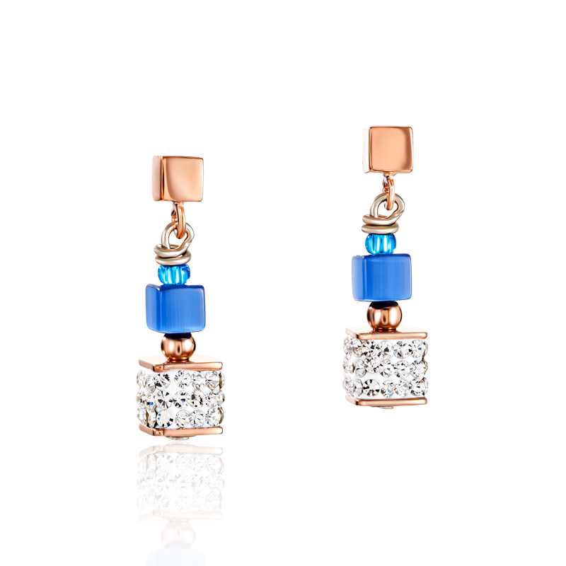 Ohrringe GeoCUBE® Kristalle Pavé, synthetischer Malachit & Kristalle blau-türkis