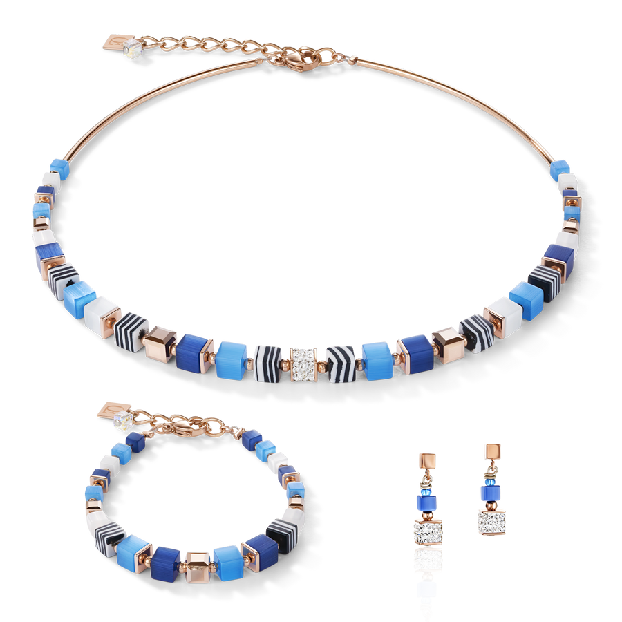 Ohrringe GeoCUBE® Kristalle Pavé, synthetischer Malachit & Kristalle blau-türkis