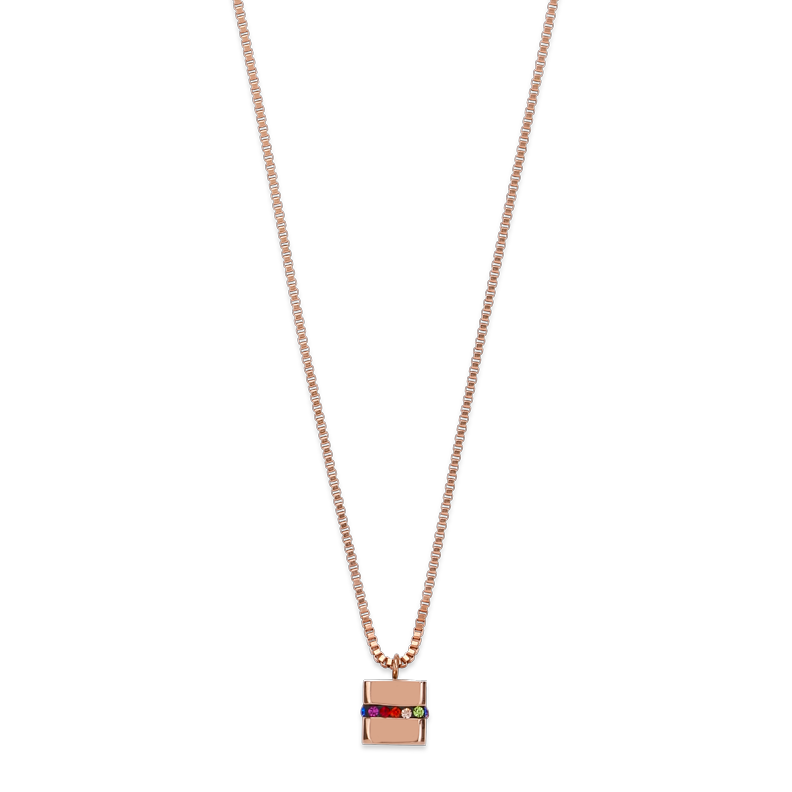 Halskette Cube Edelstahl roségold & Kristall Pavé multicolor von COEUR DE LION – Detailaufnahme