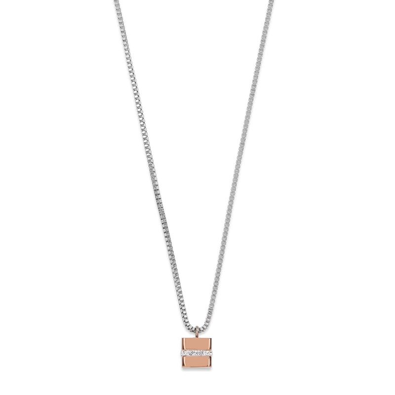Halskette Cube Edelstahl roségold & Kristall Pavé kristall