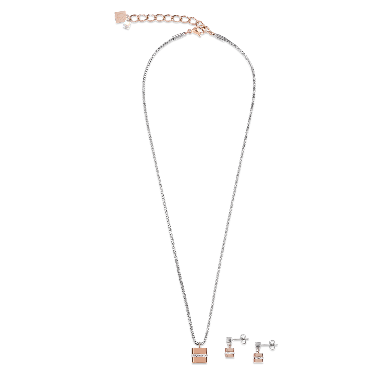 Halskette Cube Edelstahl roségold & Kristall Pavé kristall