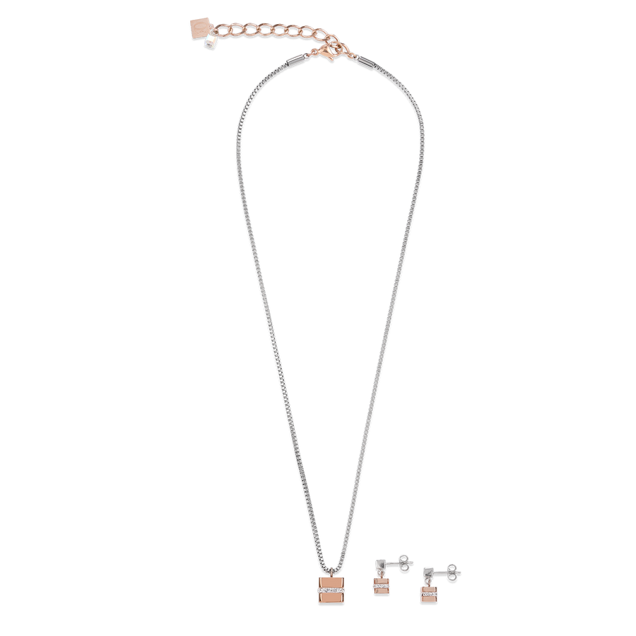 Halskette Cube Edelstahl roségold & Kristall Pavé kristall