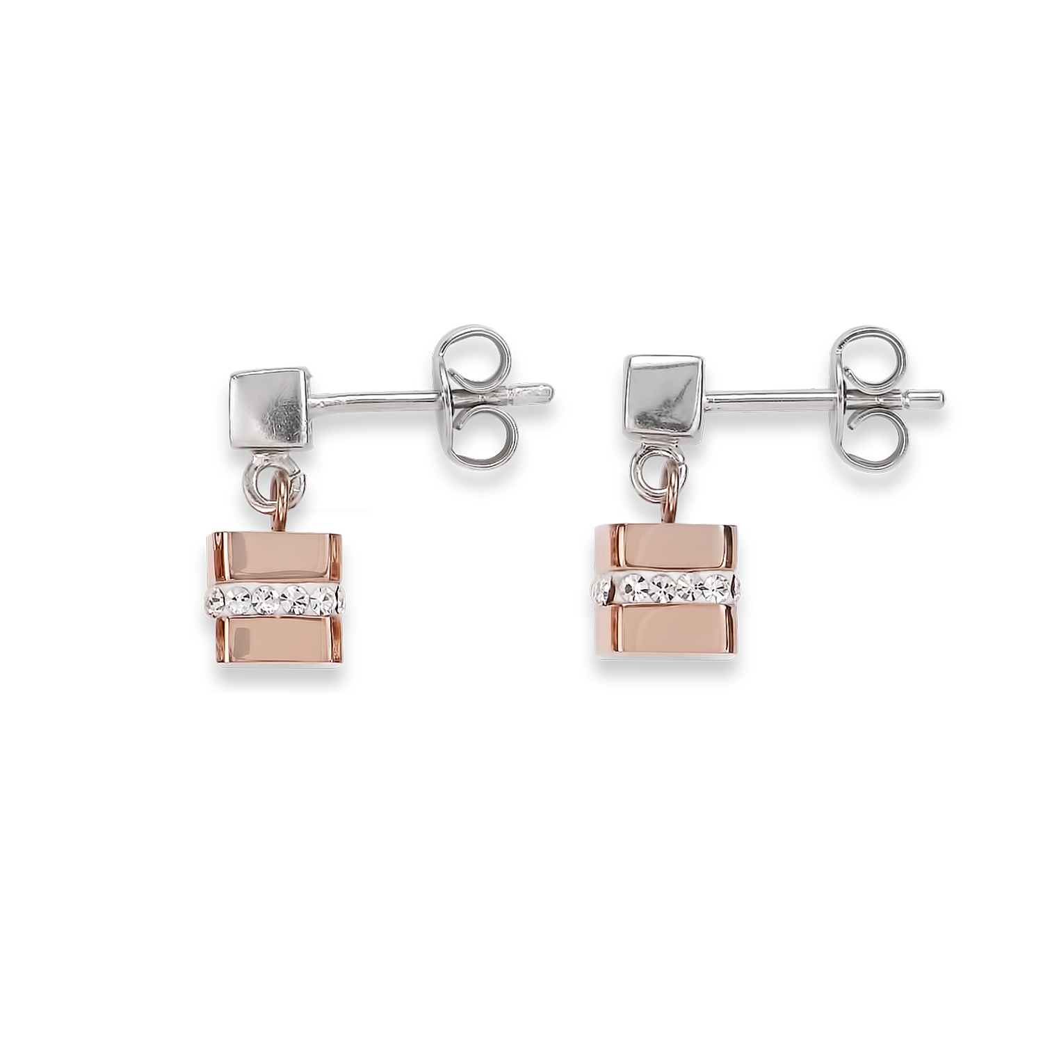 Ohrringe Cube Edelstahl roségold & Kristall Pavé kristall