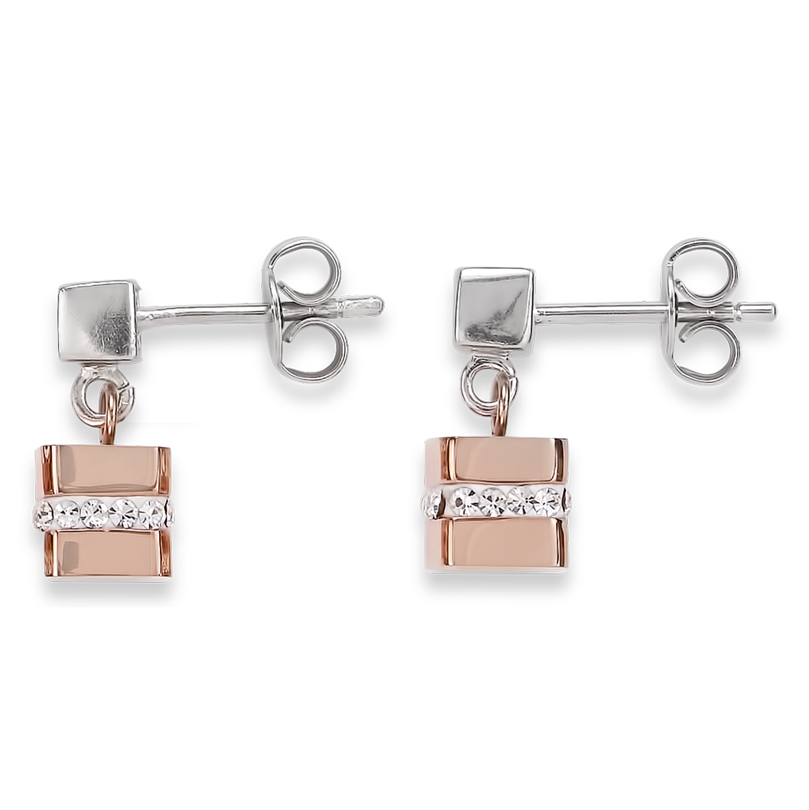 Ohrringe Cube Edelstahl roségold & Kristall Pavé kristall