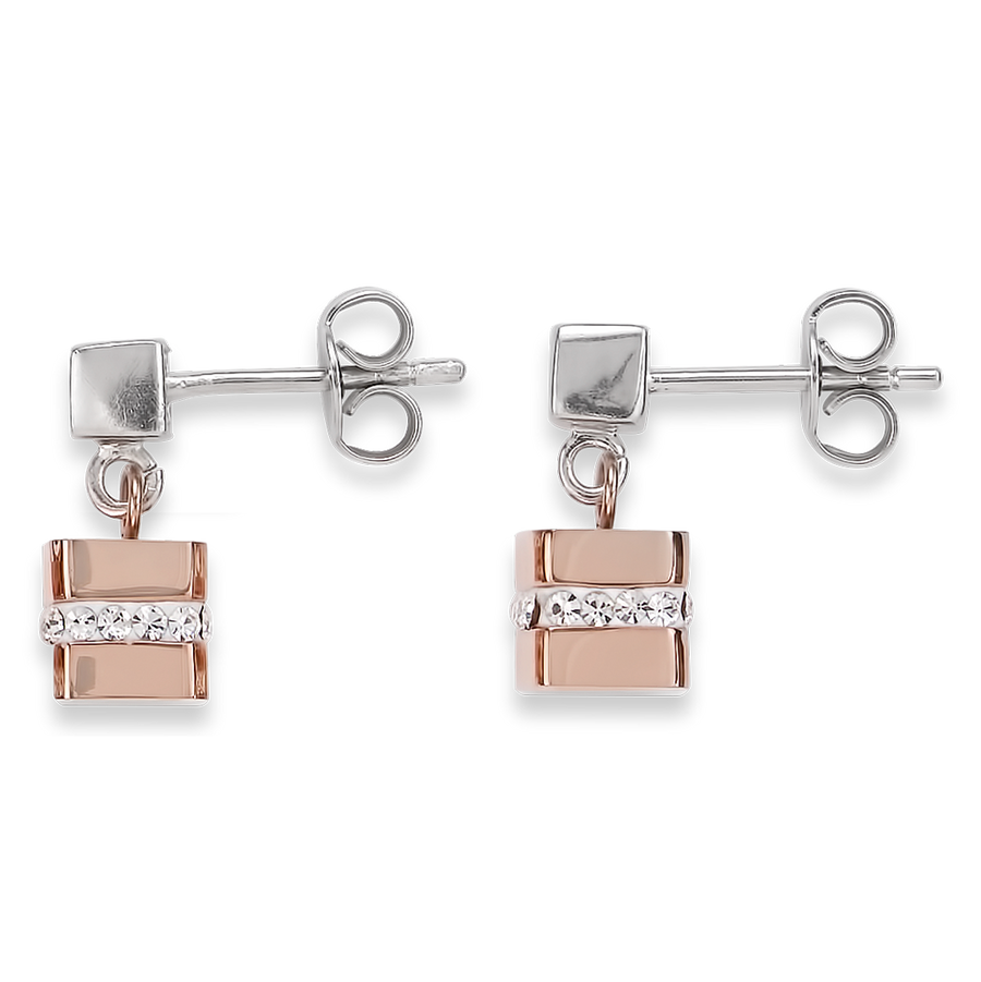 Ohrringe Cube Edelstahl roségold & Kristall Pavé kristall