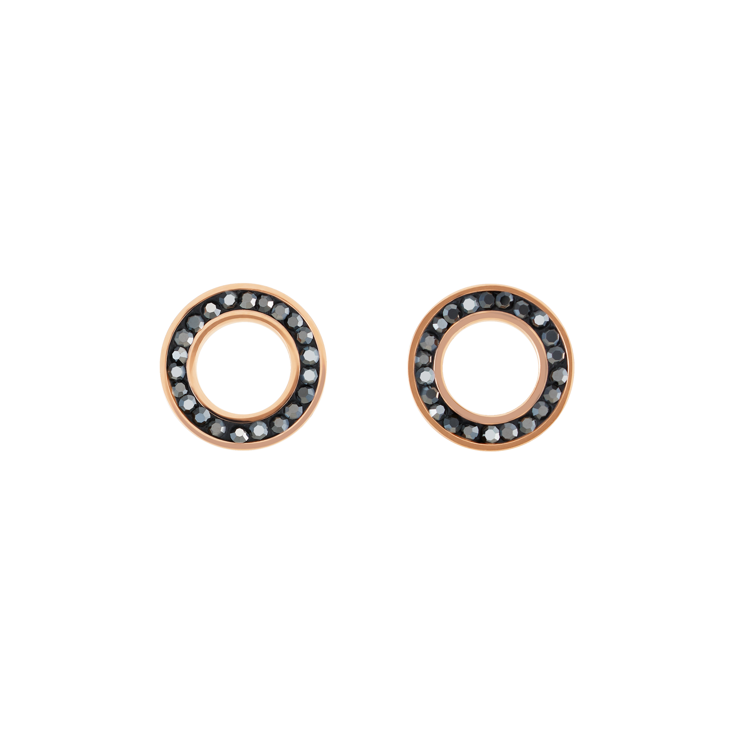 Ohrringe Ring Kristall Pavé anthrazit small & Edelstahl roségold & silber
