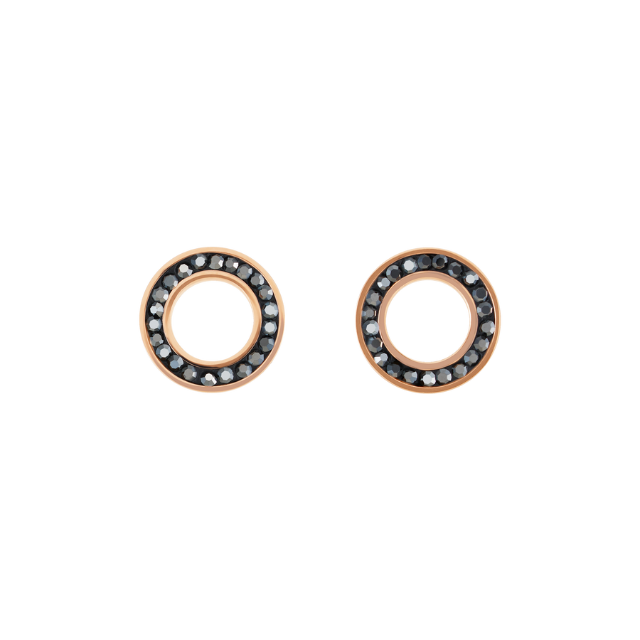 Ohrringe Ring Kristall Pavé anthrazit small & Edelstahl roségold & silber