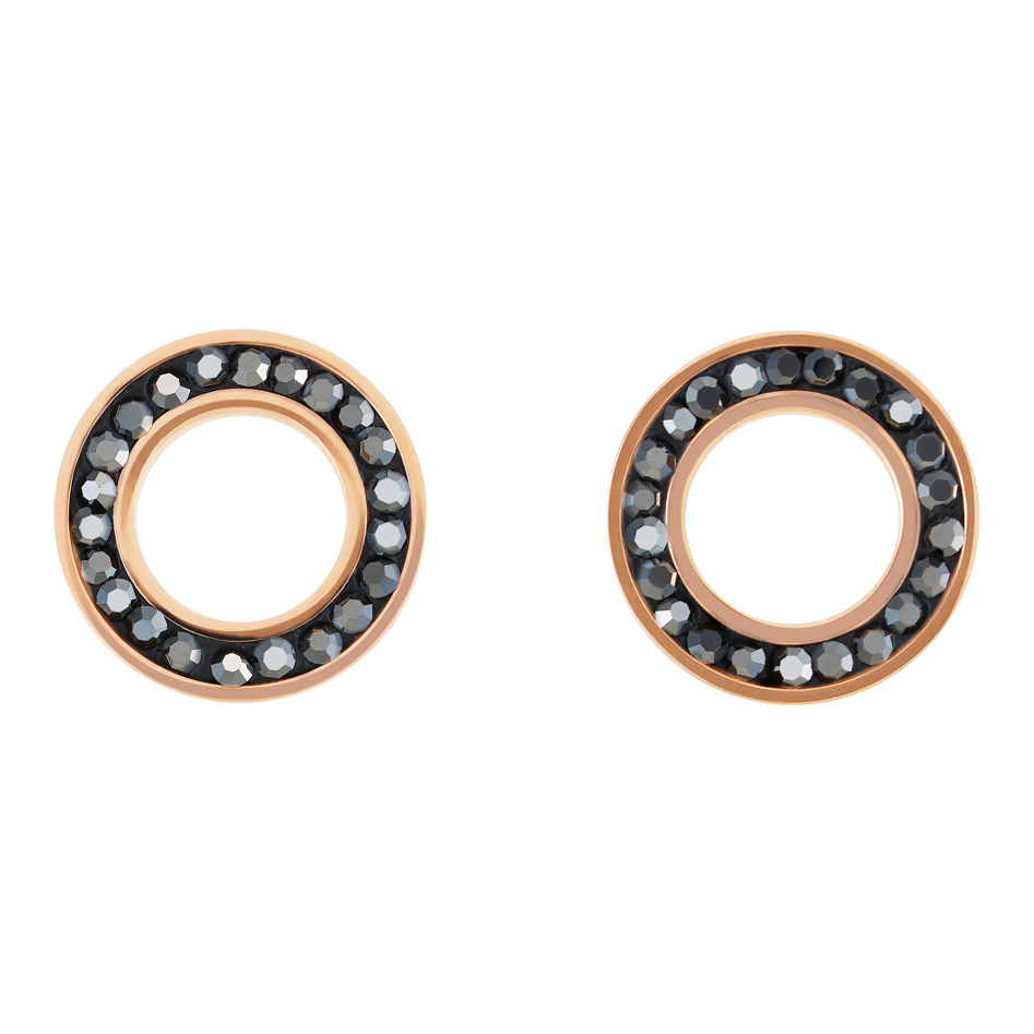Ohrringe Ring Kristall Pavé anthrazit small & Edelstahl roségold & silber