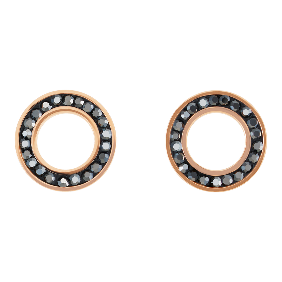 Ohrringe Ring Kristall Pavé anthrazit small & Edelstahl roségold & silber