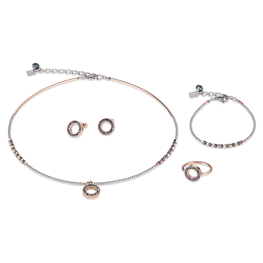 Ohrringe Ring Kristall Pavé anthrazit small & Edelstahl roségold & silber