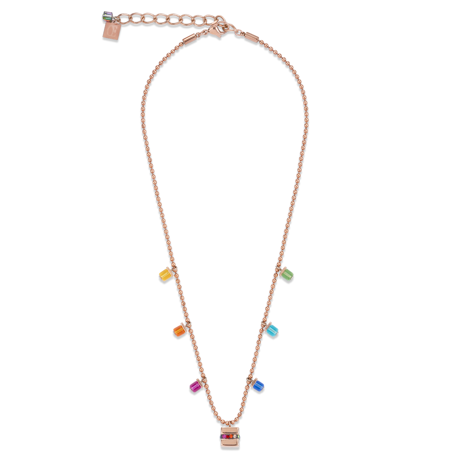 Halskette Cube Edelstahl roségold & Kristall Pavé & Kristalle multicolor