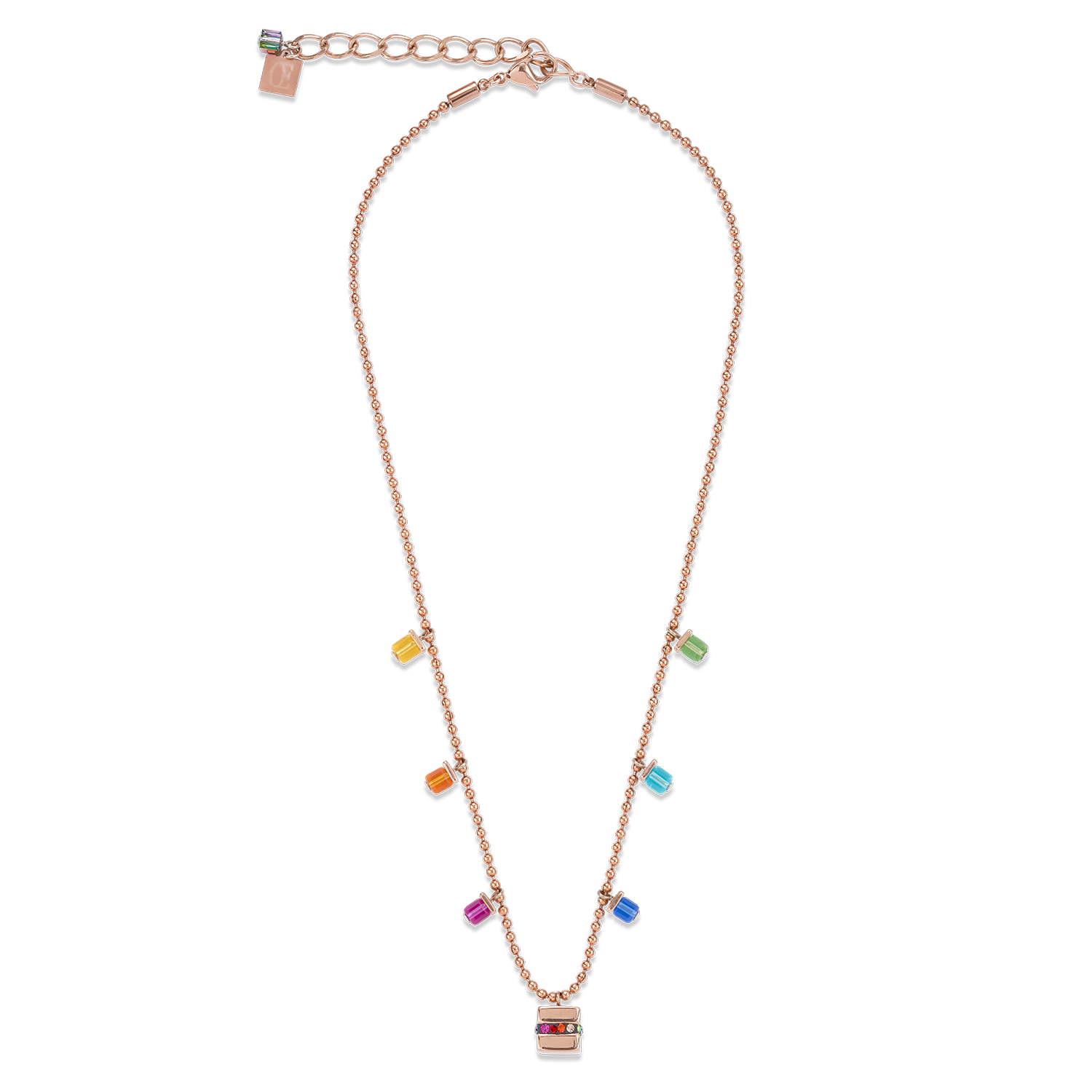 Halskette Cube Edelstahl roségold & Kristall Pavé & Kristalle multicolor