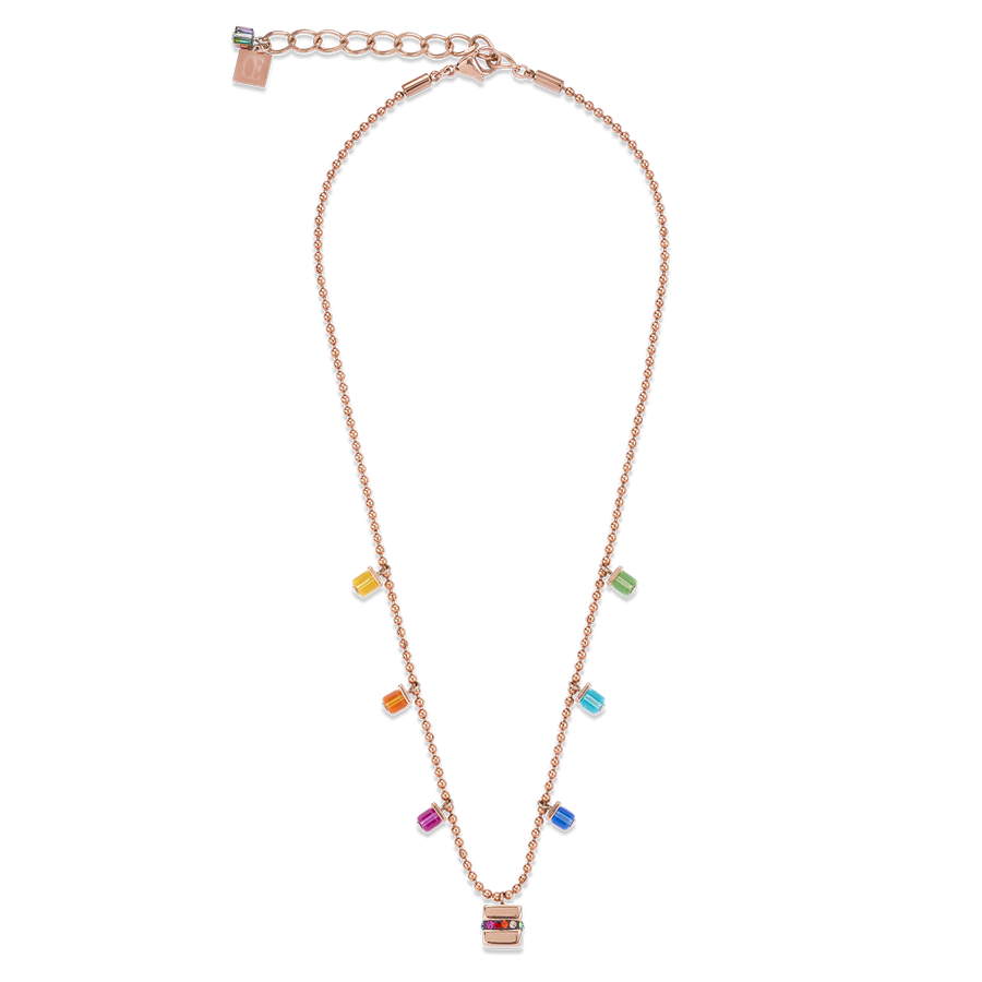 Halskette Cube Edelstahl roségold & Kristall Pavé & Kristalle multicolor