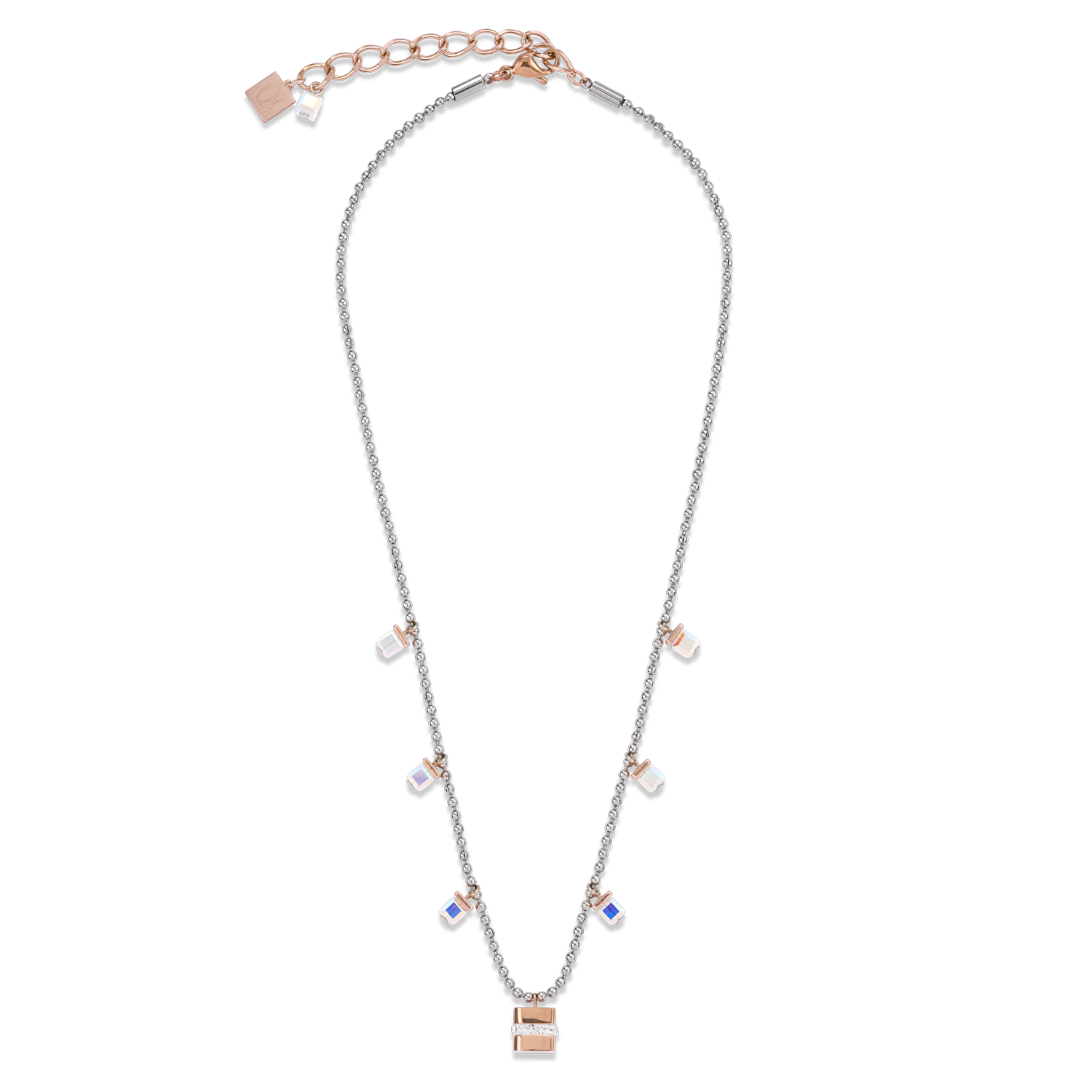 Halskette Cube Edelstahl roségold & Kristall Pavé & Kristalle silber-kristall