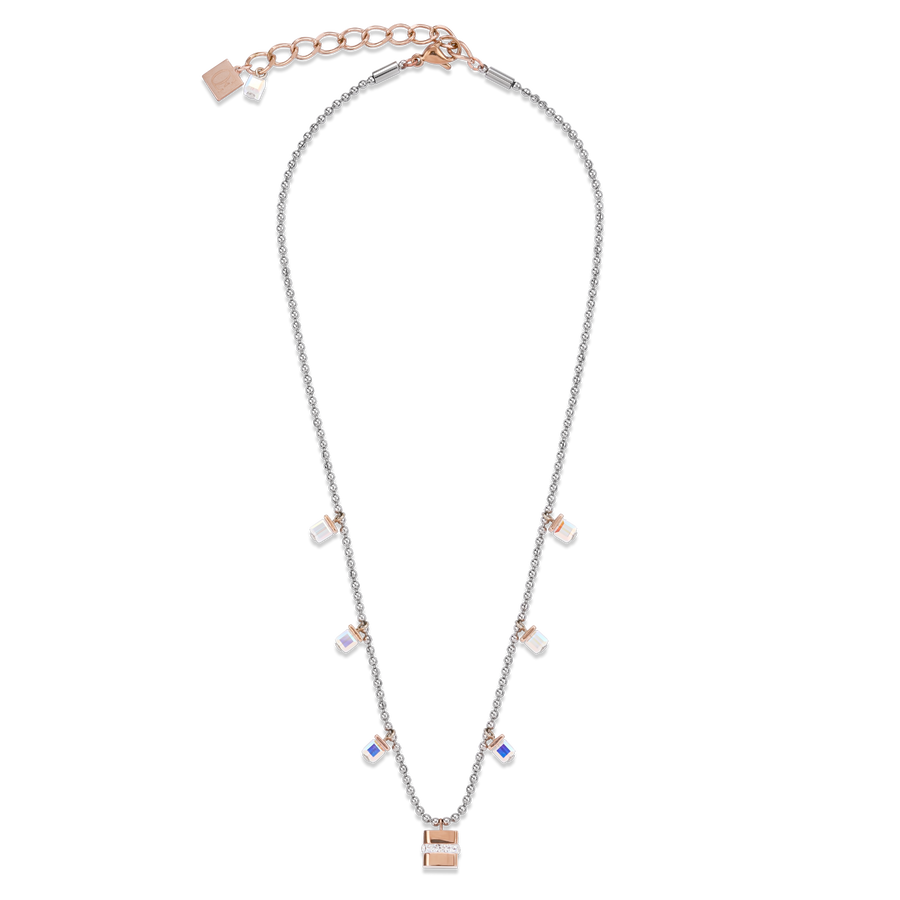 Halskette Cube Edelstahl roségold & Kristall Pavé & Kristalle silber-kristall