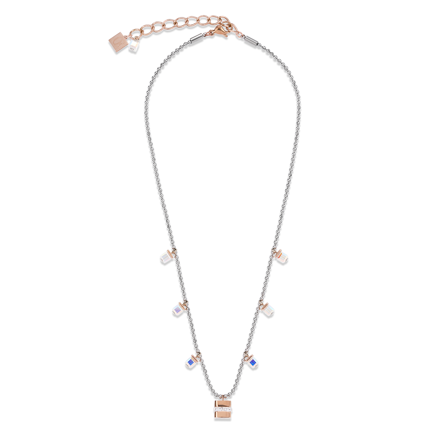 Halskette Cube Edelstahl roségold & Kristall Pavé & Kristalle silber-kristall