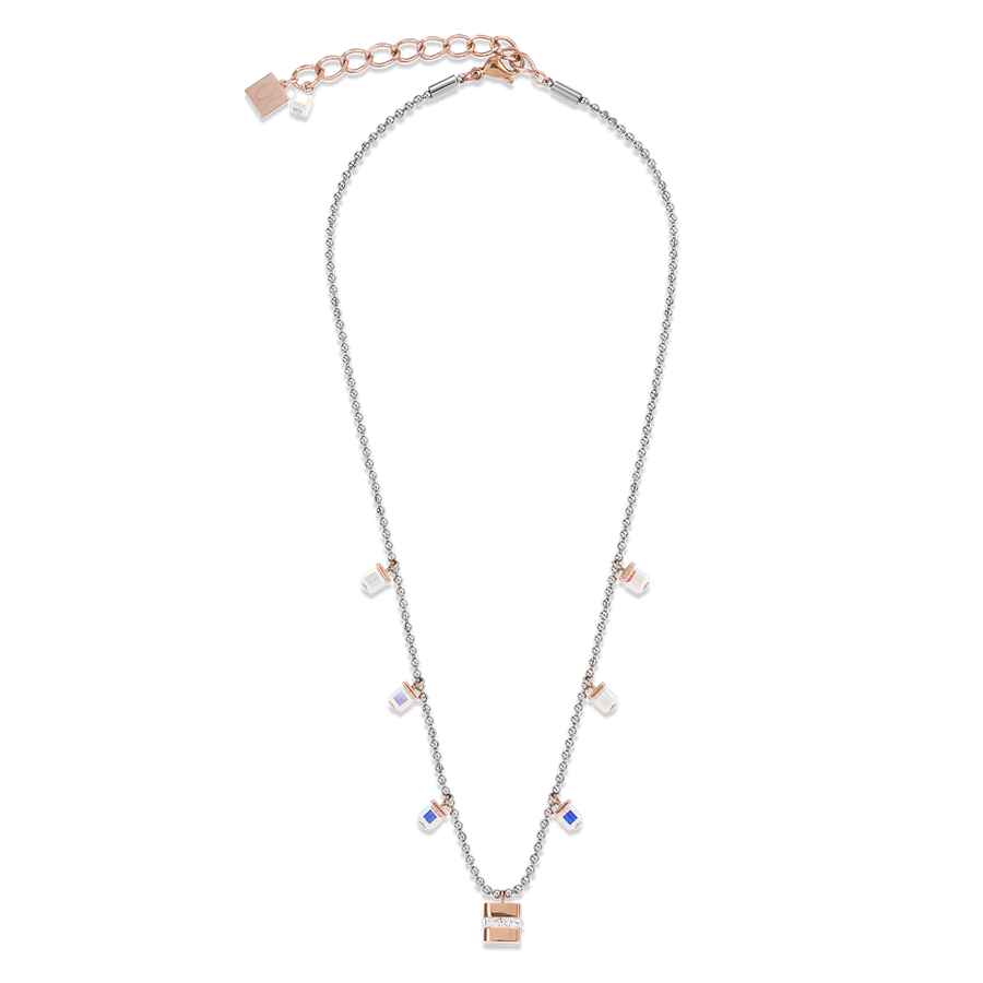 Halskette Cube Edelstahl roségold & Kristall Pavé & Kristalle silber-kristall