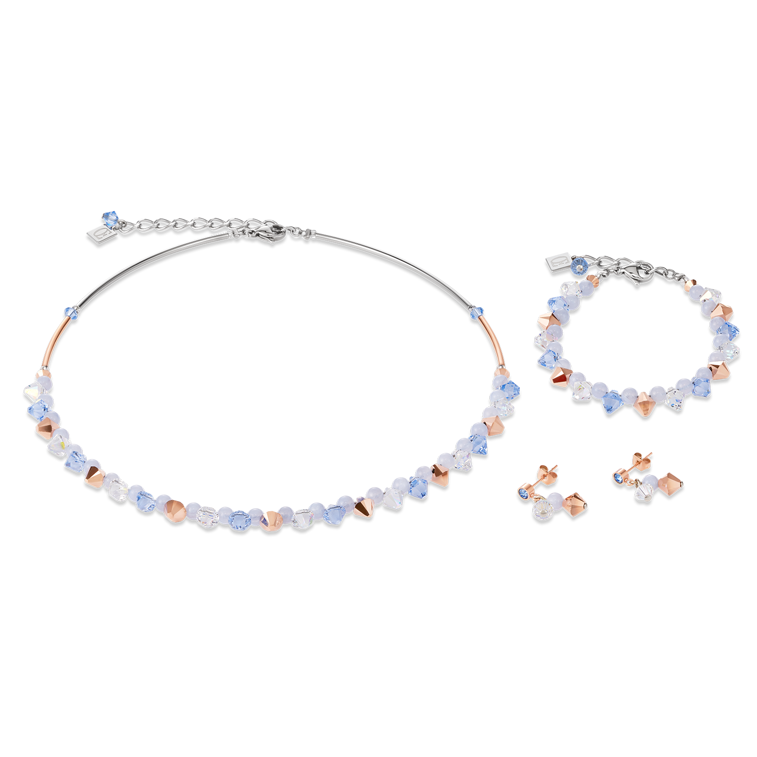 Halskette Swarovski® Kristalle & Chalzedon hellblau