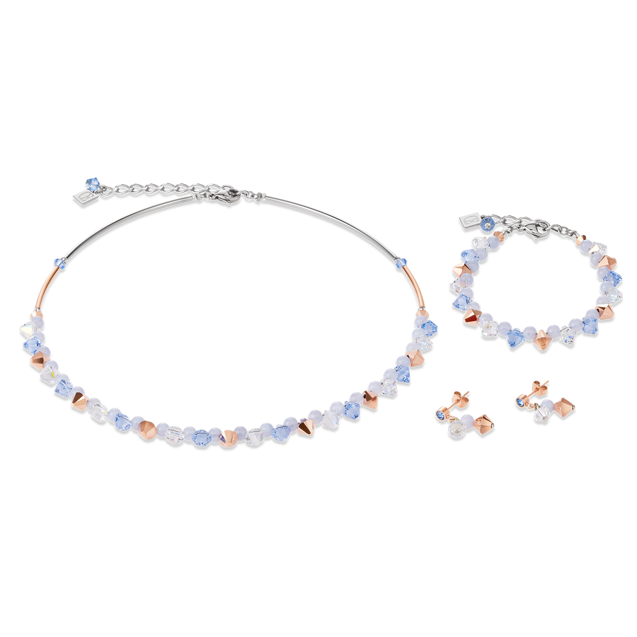 Halskette Swarovski® Kristalle & Chalzedon hellblau