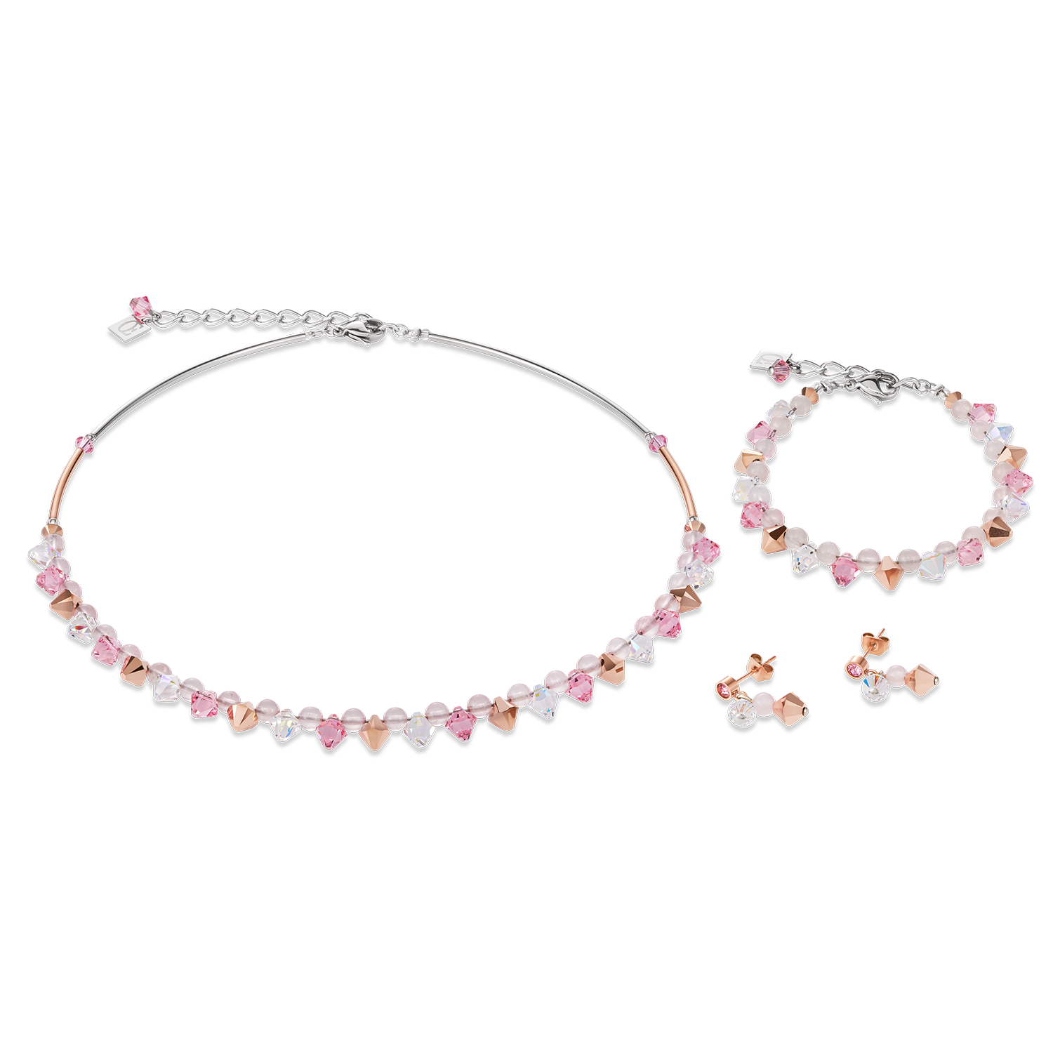 Halskette Swarovski® Kristalle & Rosenquarz hellrosa
