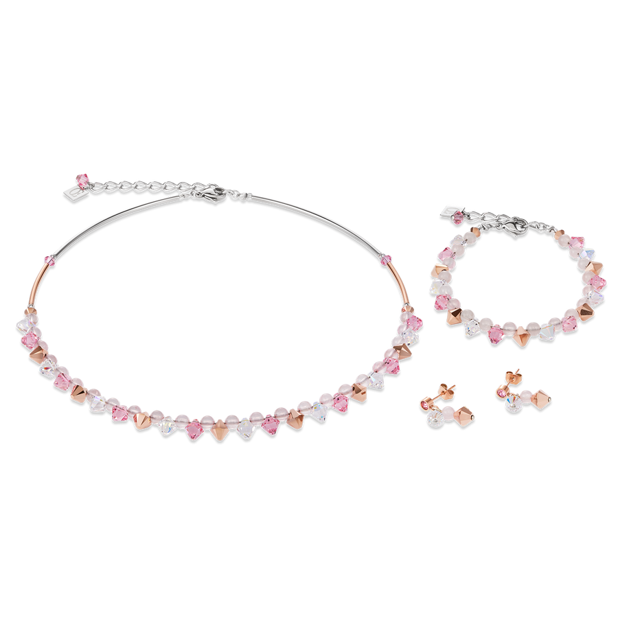 Halskette Swarovski® Kristalle & Rosenquarz hellrosa