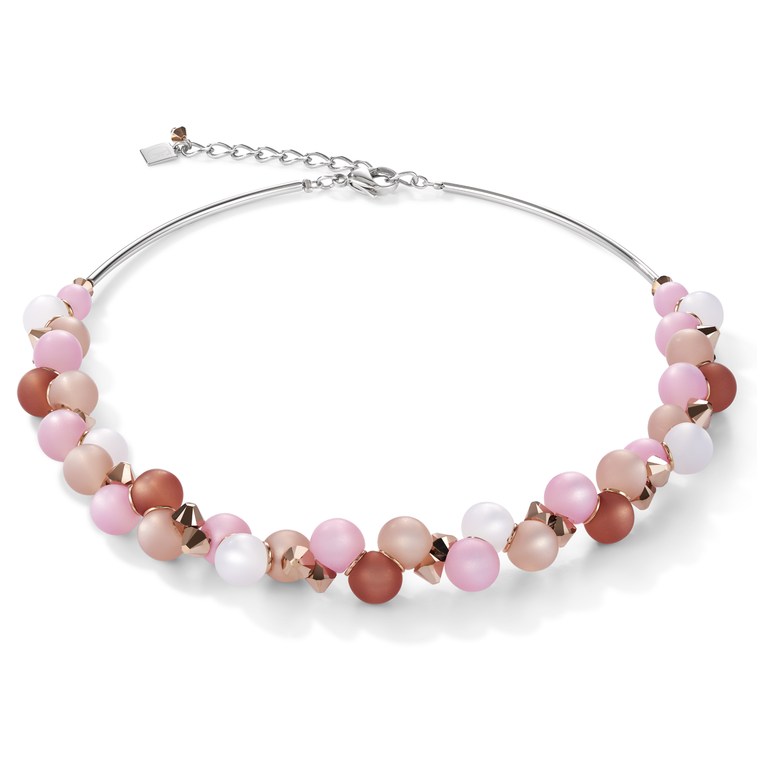 Halskette Polaris Kristalle & Edelstahl rosa-beige