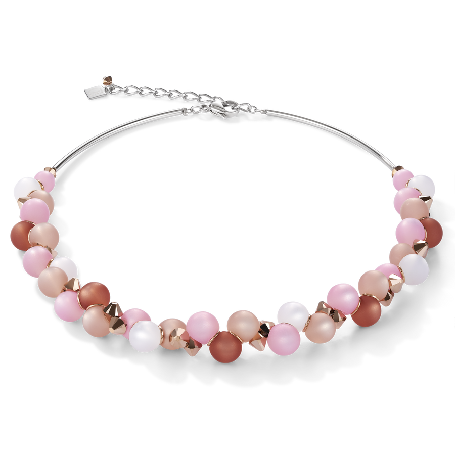 Halskette Polaris Kristalle & Edelstahl rosa-beige