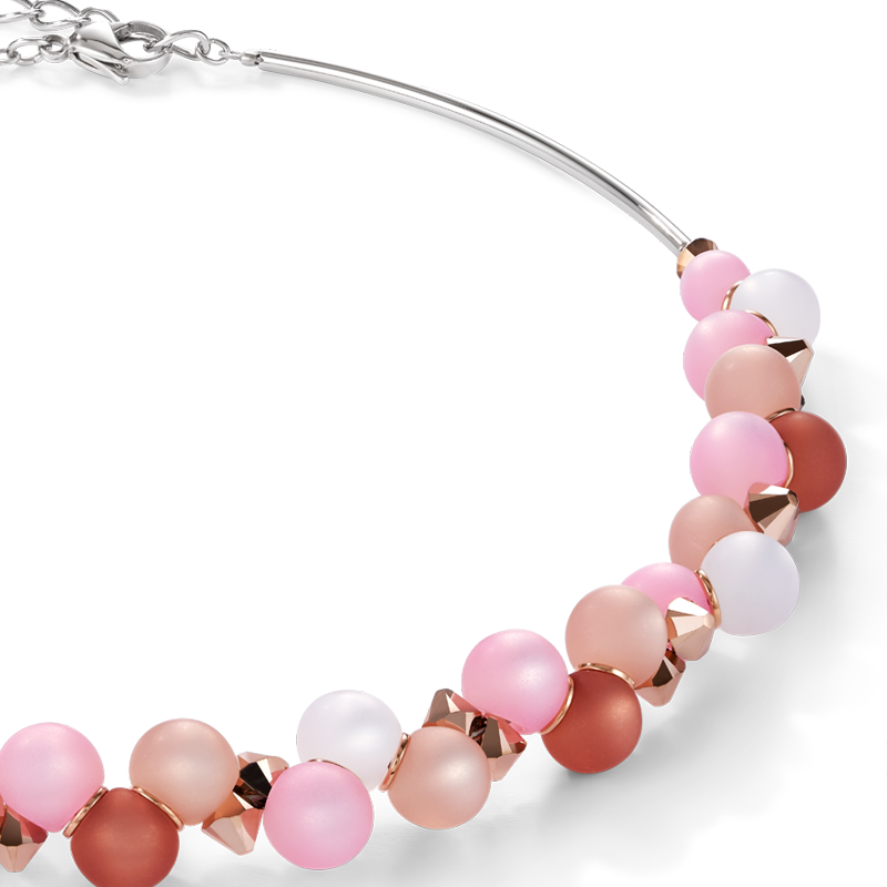 Halskette Polaris Kristalle & Edelstahl rosa-beige