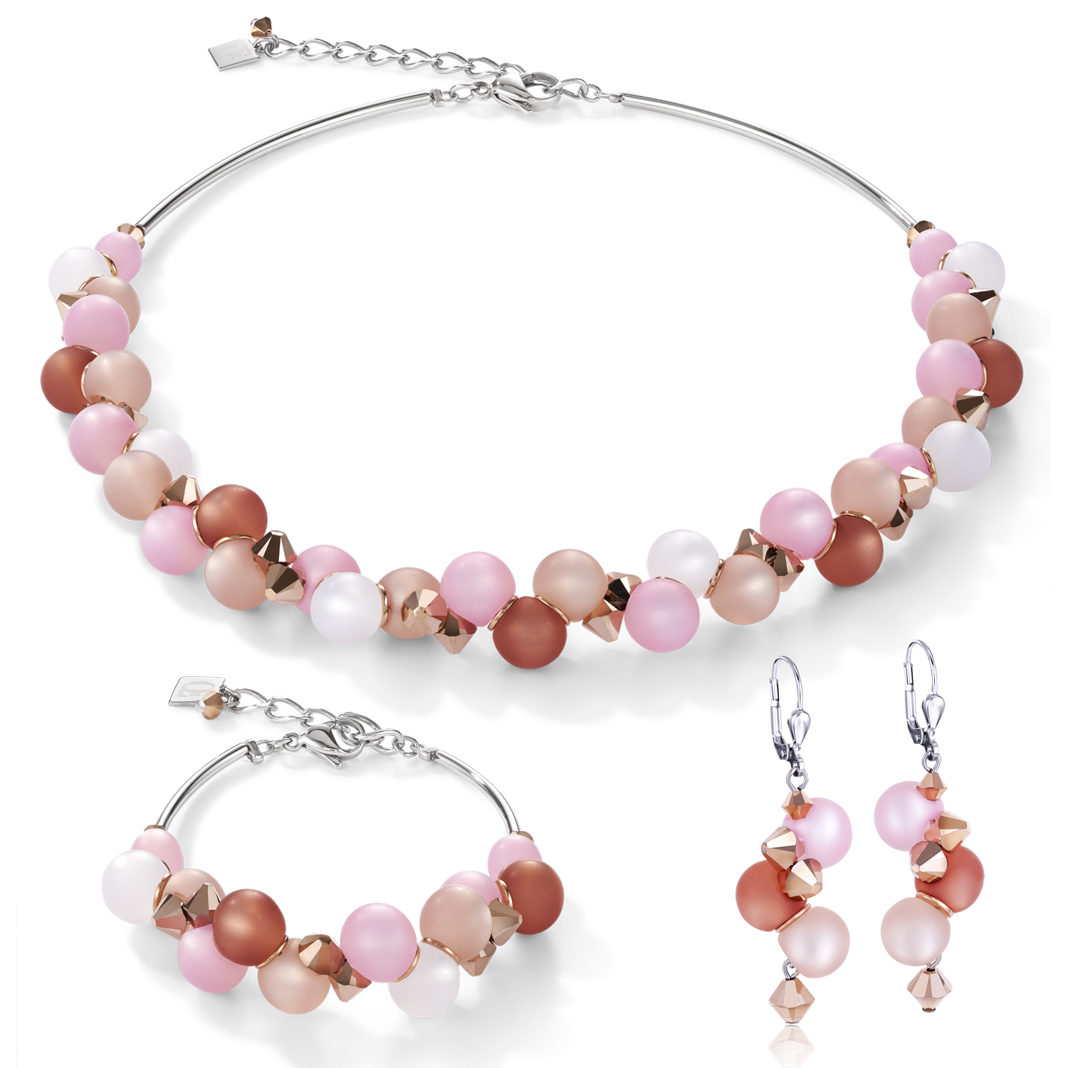 Halskette Polaris Kristalle & Edelstahl rosa-beige