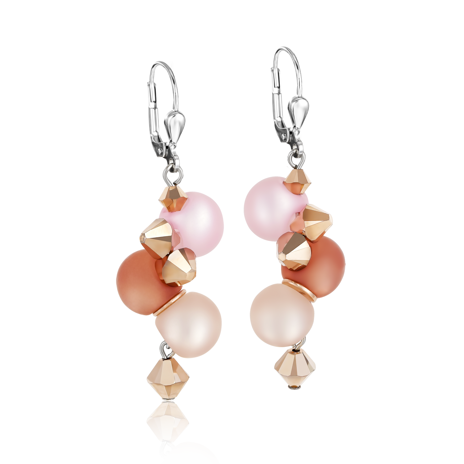 Ohrringe Polaris Kristalle & Edelstahl rosa-beige
