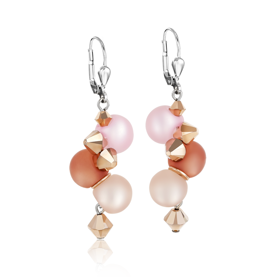 Ohrringe Polaris Kristalle & Edelstahl rosa-beige