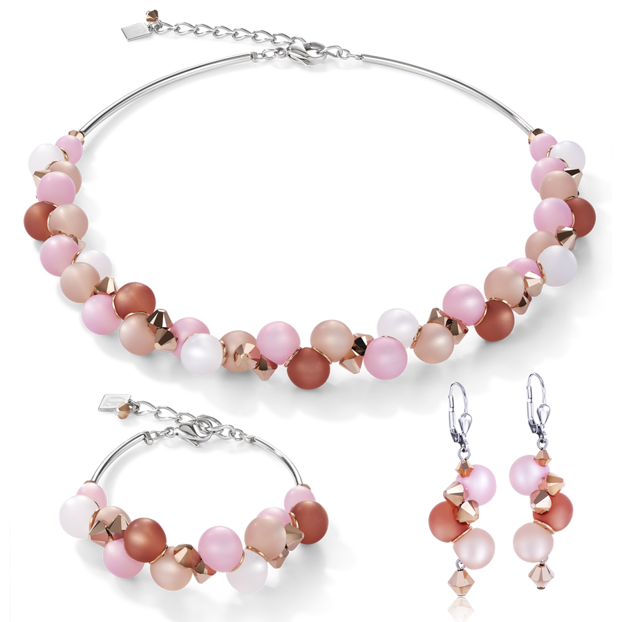 Ohrringe Polaris Kristalle & Edelstahl rosa-beige