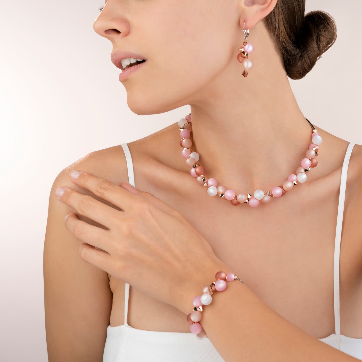 Armband Polaris Kristalle & Edelstahl rosa-beige