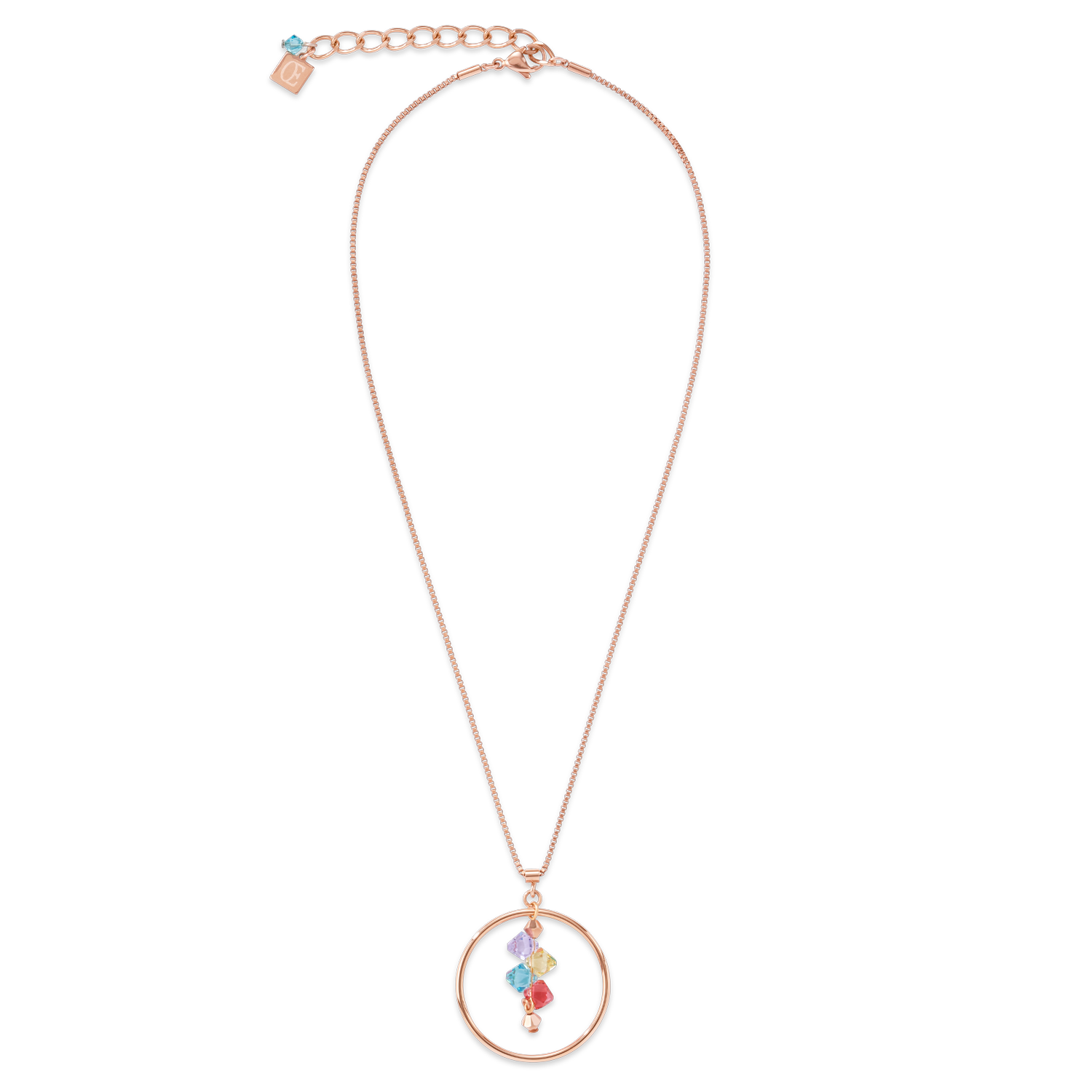 Halskette Edelstahl roségold Ring & Swarovski® Kristalle multicolor pastell 1