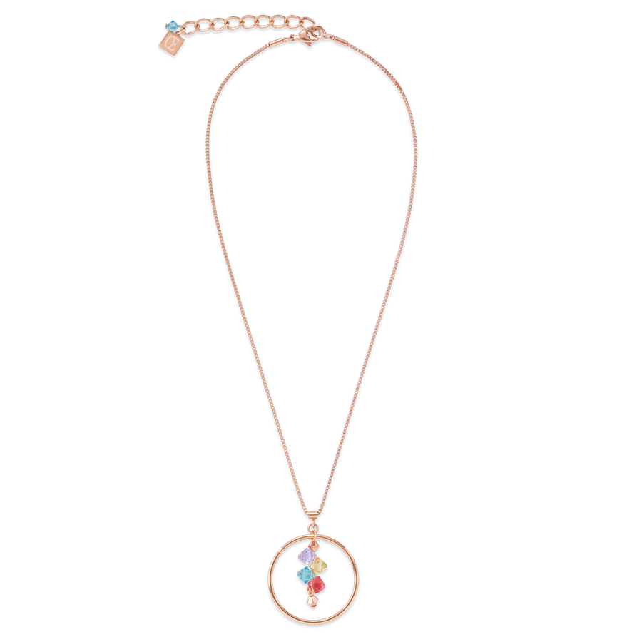 Halskette Edelstahl roségold Ring & Swarovski® Kristalle multicolor pastell 1