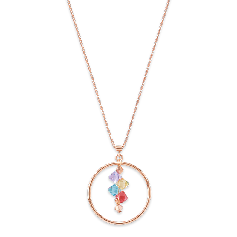 Halskette Edelstahl roségold Ring & Swarovski® Kristalle multicolor pastell 1