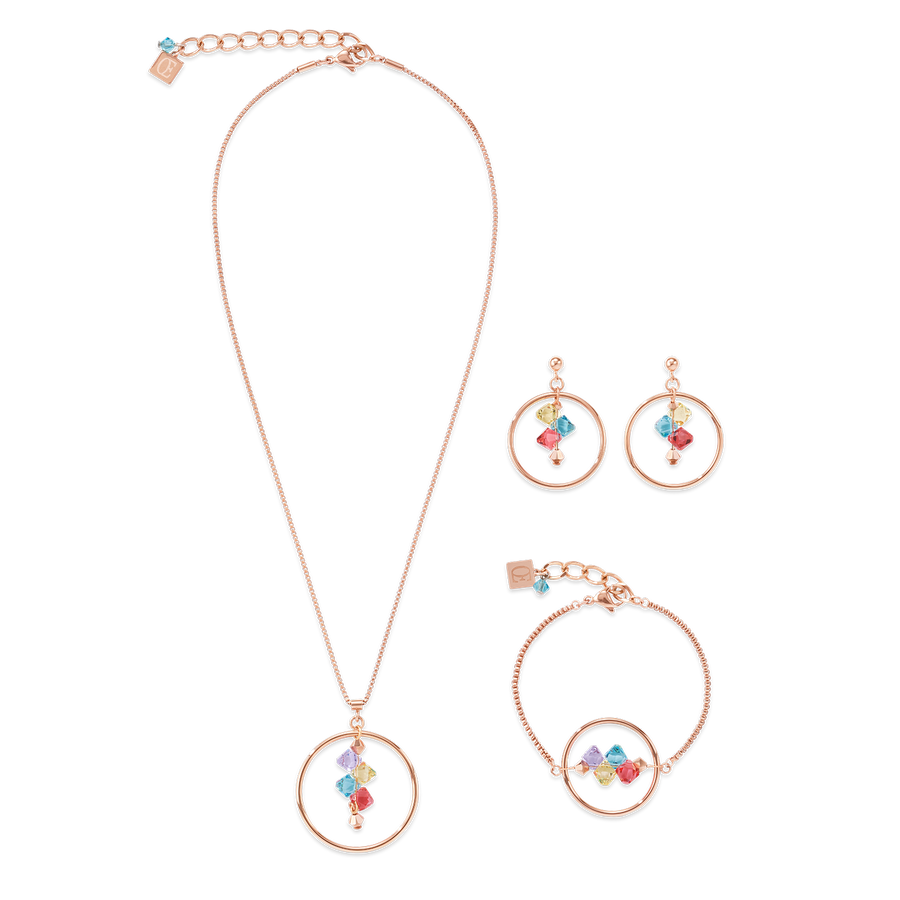 Halskette Edelstahl roségold Ring & Swarovski® Kristalle multicolor pastell 1