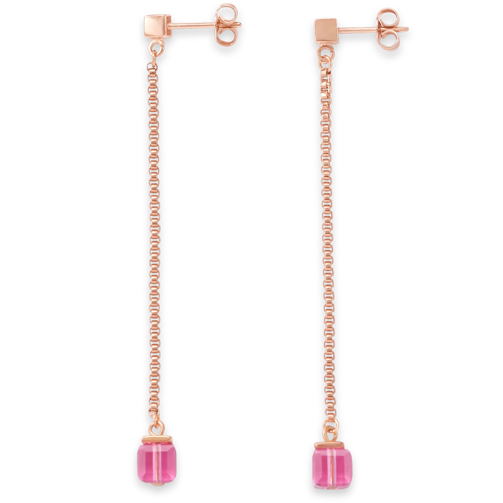 Ohrringe Edelstahl roségold & Kristalle rosa