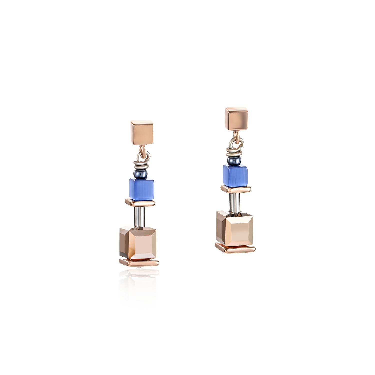 Ohrringe GeoCUBE® blau-roségold