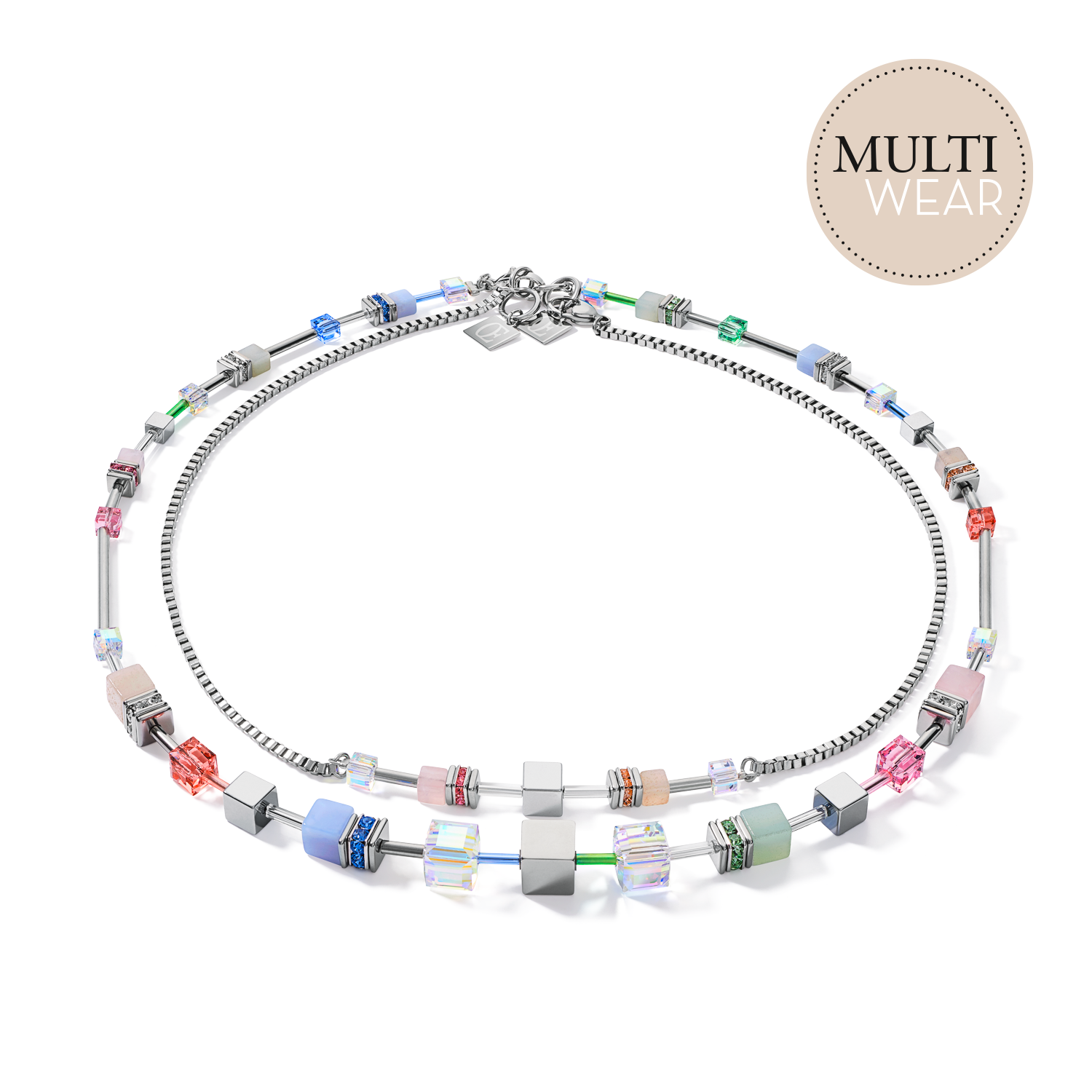 Halskette GeoCUBE® Multitask 4-in-1 summer multi pastell-silber