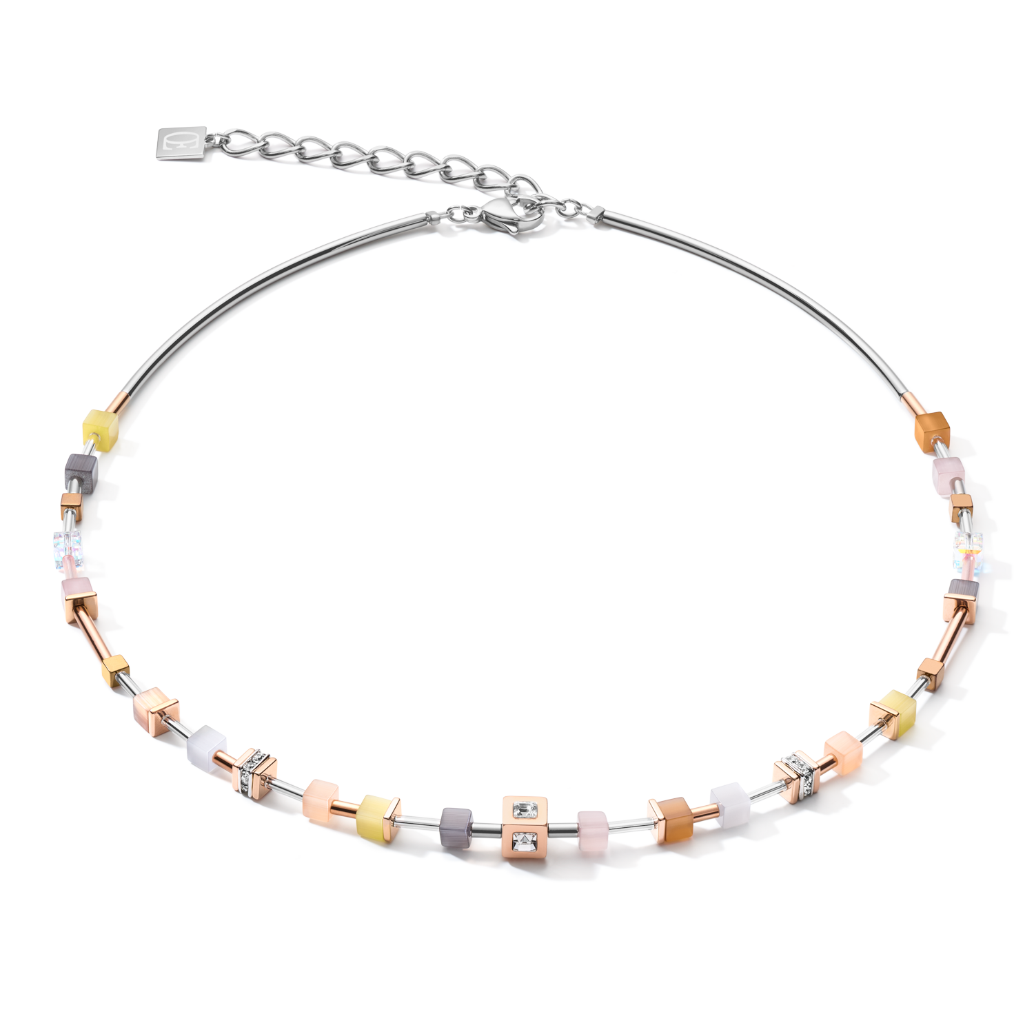 Halskette GeoCUBE® fein pastell beige-oliv